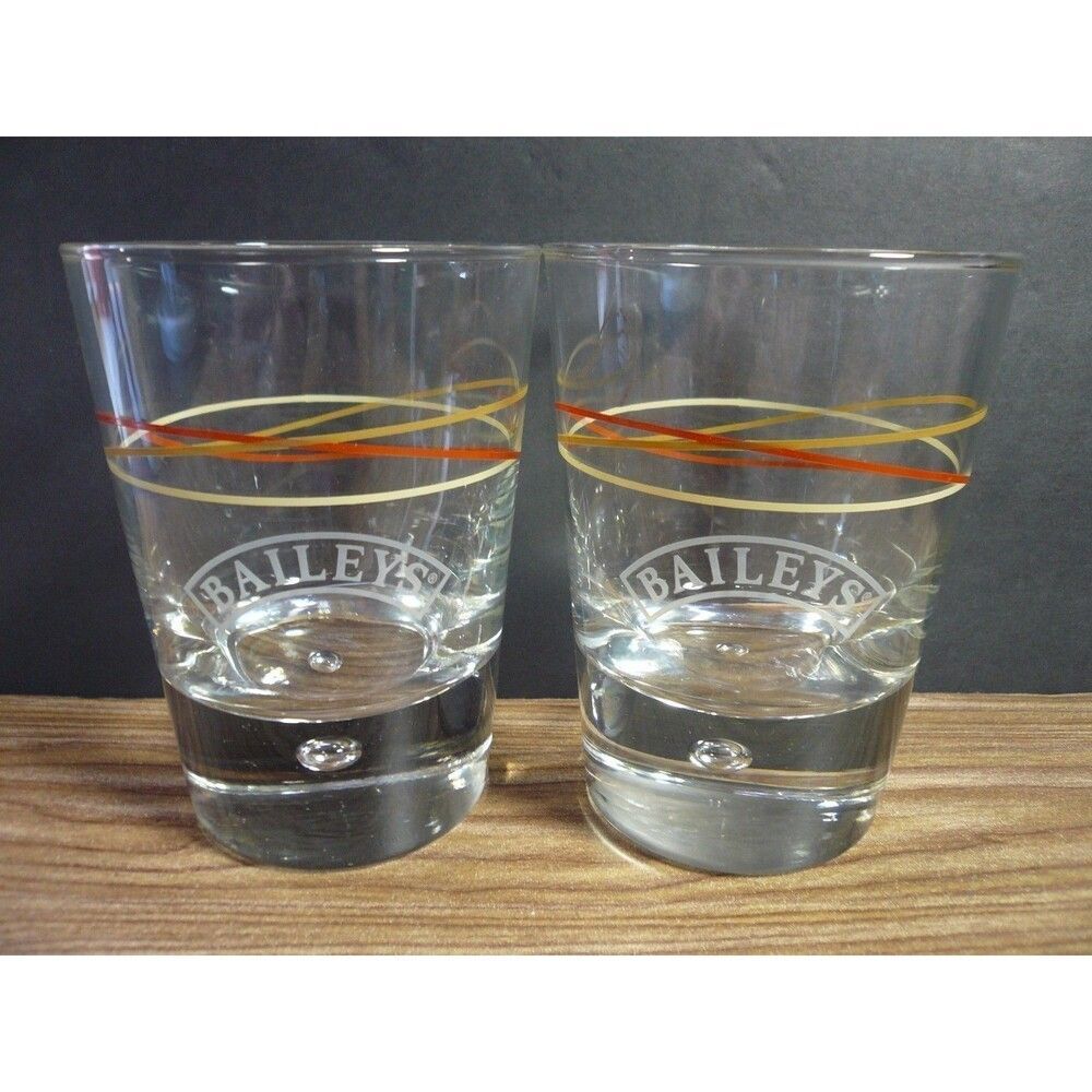 2 Baileys Bubble in Base Irish Cream Whiskey Liquor Rocks Glasses Colored Rings